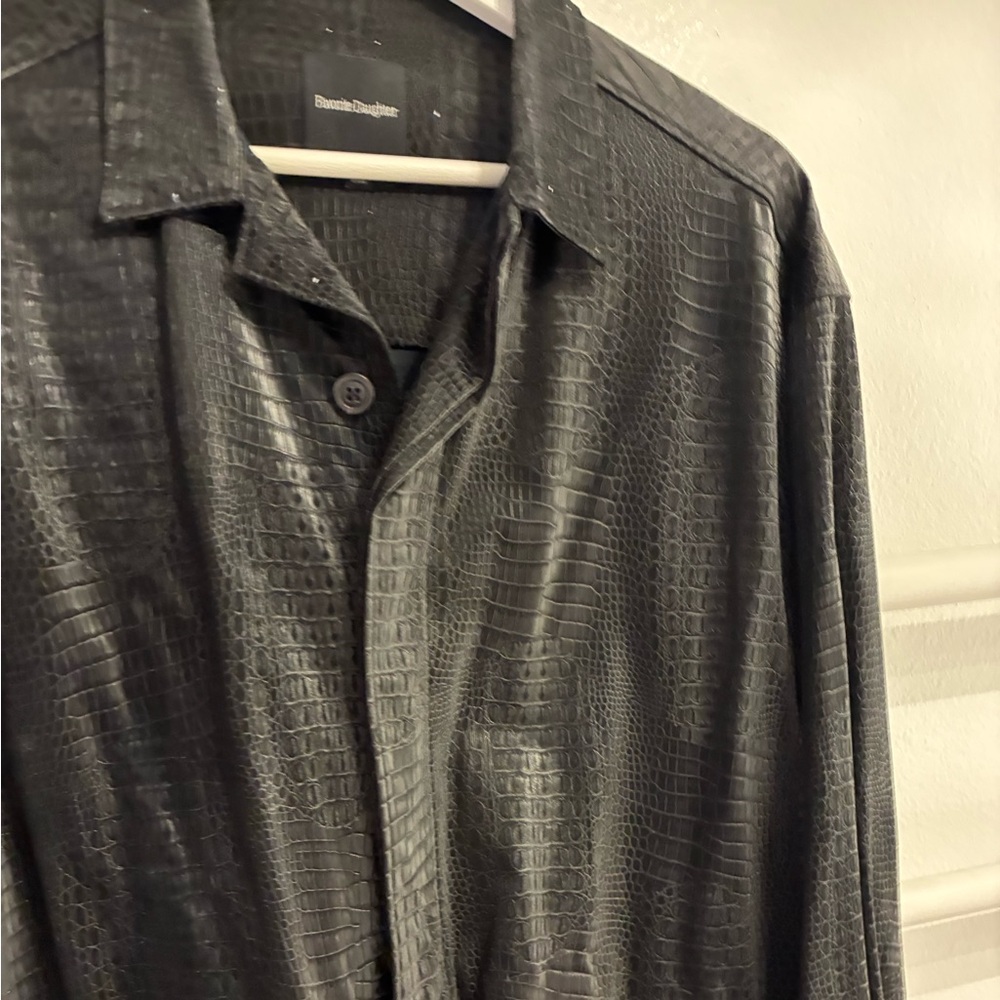 Favorite Daughter Black Croc-Embossed Top